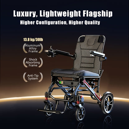 Portable Electric Wheelchair - 39-lb Ultra-Lightweight Foldable Mobility Scooter with 18-Mile Range, 4-Wheel -Absorbing Design, No Assembly Required, Airplane-Friendly Chair w/Charger & Toolkit for Travel (s & Seniors)
