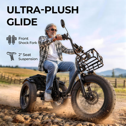Adult Electric Tricycle, 749W Motor, 54.6V 13Ah Battery, 20 X 4 Inch Folding Fat Tire 3-Wheel Electric Trike, 20 MPH, Hydraulic Brakes, Rear Basket And Differential