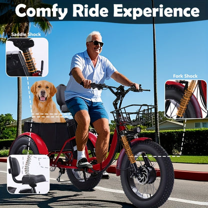 700W Foldable Electric Tricycle for Adults, 48V 15AH Removable Battery, Max Speed 20 Mph, 20" X 4.0" Fat Tire Electric Trike, 7-Speed Electric Trike for Adults,