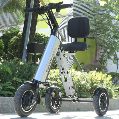 10-Inch Folding Electric Tricycle (With Adult Backrest Seat), an Electric Scooter Equipped with a 36V 7.8Ah Removable Battery, Featuring Reverse Assist And 3-Speed Gear Adjustment