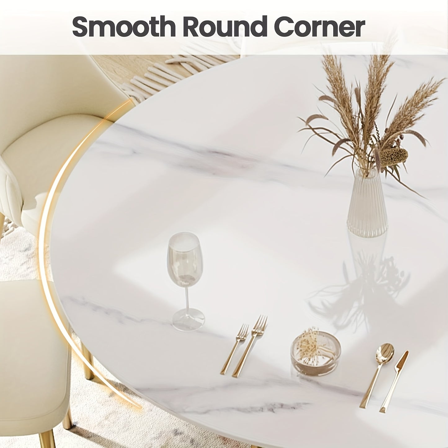53" Circular Dining Table Suitable for 6-8 People (Table Only, Chairs Not Included), Perfect for Dining Rooms Or Kitchens, Featuring a Glossy Sintered Stone Top And a Beige Solid Wood Base, Ideal for Restaurants As Well