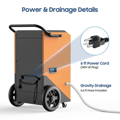 Commercial Dehumidifier for Basements, 305 Pint, 9000 Sq.Ft Large Spaces, 38 Gallon/Day. Commercial Grade Dehumidifiers for Industrial, 24H Timer, Continuous Dehumidification, Auto Defrost