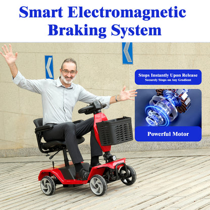 4-Wheel Electric Mobility Scooter For Adults With Seat - 250W Motor, 15 Miles Per Hour Speed, With Backrest Seat And Front Basket, 265 Pounds Capacity, 8 Inch Solid Tires, Lightweight 82Pounds, Suitable For Outdoor And Indoor Mobility