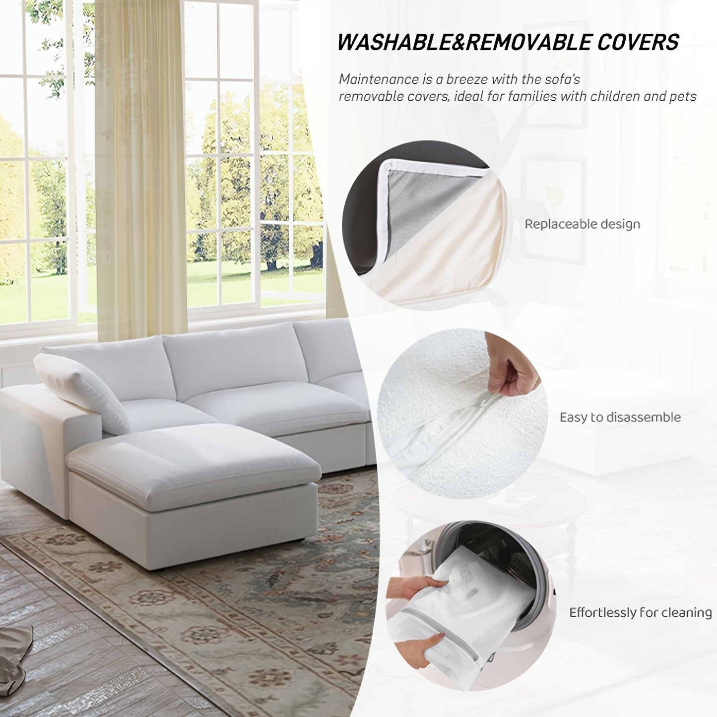 Oversized U-Shaped Modular Cloud Sofa - 155.9 Inches with Footstool - Modern Minimalist Deep-Seat Sofa for Living Room - Ultimate Comfort with Down-Filled Cushions - Covers Are Removable And Washable - Easy Design for Easy Assembly