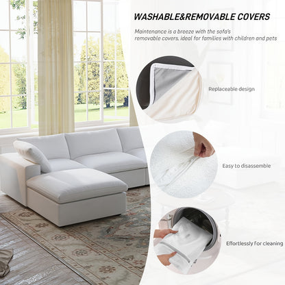 Oversized U-Shaped Modular Cloud Sofa - 155.9 Inches with Footstool - Modern Minimalist Deep-Seat Sofa for Living Room - Ultimate Comfort with Down-Filled Cushions - Covers Are Removable And Washable - Easy Design for Easy Assembly