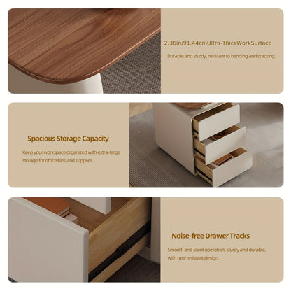 70.86'' Home Office Study Desk With Drawer Storage, Walnut Wood Minimalist Desk, Wide Desktop For Study, Suitable For Bedroom & Study Room