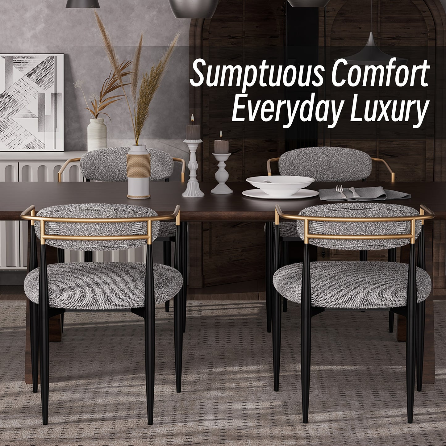 Morden Fort Black Modern Dining Chairs, Boucle Armchair Set Of 2 For Kitchen, Reception Room, Living Room, Bedroom, Restaurant