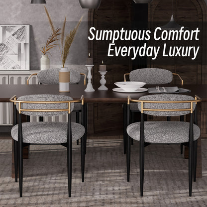 Morden Fort Black Modern Dining Chairs, Boucle Armchair Set Of 2 For Kitchen, Reception Room, Living Room, Bedroom, Restaurant