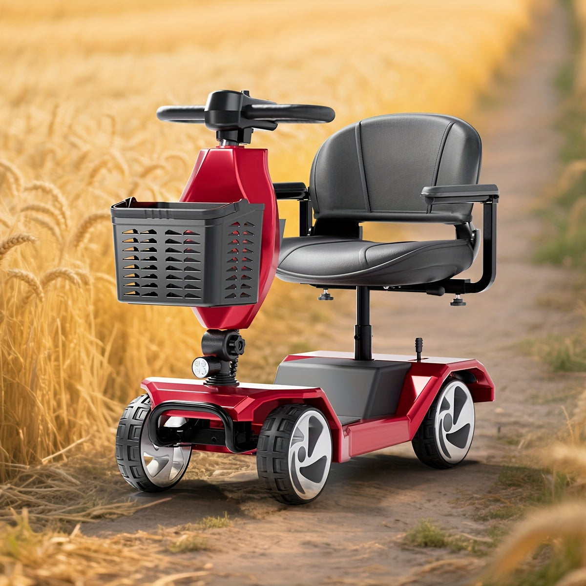 Foldable 4-Wheel Scooter for Seniors | 16 Miles Range | LED Headlight & Removable Storage Basket | Lightweight Portable Design, Fits In Car Trunk | Durable Frame for Indoor & Outdoor Use