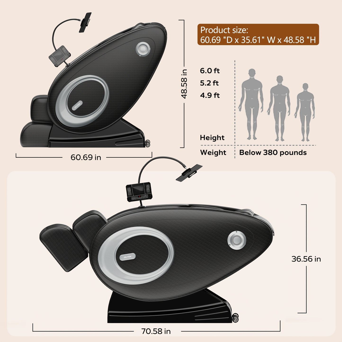 BILITOK Massage Chair Zero Gravity Full Body With Heating And Wireless Speaker