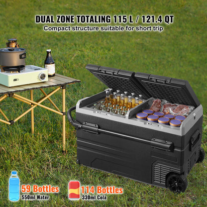 Portable Car Refrigerator Freezer Compressor 115 L Dual Zone for Car Home