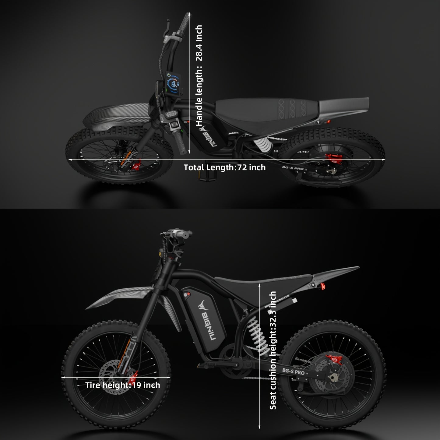 Electric Bike for Adults, 740W Peak Motor High-Power 60V 32Ah Battery, 20 Range, All-Purpose Commuter & Dirt Bike for Adults BG-S PRO