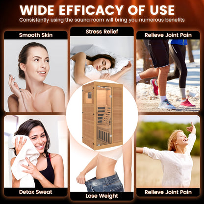 35.4"x 31.5"x 66.9" Sauna, 1 Person Sanua with Home, Indoor Dry Sauna, Carbon, Heater Panels, 8-Color Chromotherapy Lights