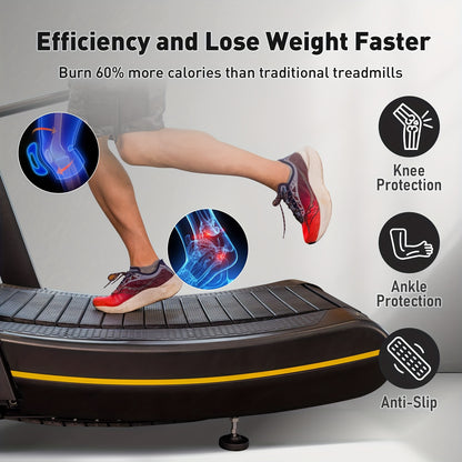 Manual Curved Treadmill, 8-Level Resistance, LCD Display, Non-Electric Fitness Equipment For Home & Gym, Cardio & Anaerobic Training