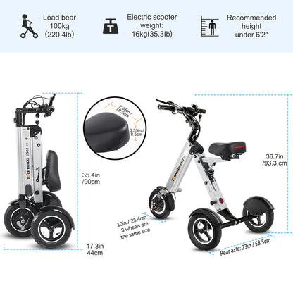 Compact Electric Trike for Grown-Ups, 3-Wheeled Mobility Scooter Featuring a Seat And Reverse Function, 10-Inch Air Tires, Lightweight Vehicle for Outdoor Adventures