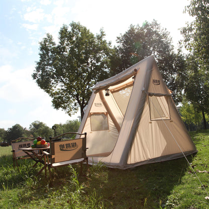 1pc Portable Foldable Inflatable Camping Tent with Canopy, 4 Seasons Oxford Cabin Tent, 2-4 Person Hut Trip Tents Sun Shelter, Easy Setup Outdoor Oxford Tents, Self-Supporting Structure Inflatable Air Tent with Pump