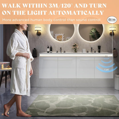 LED Floating Bathroom Double Vanity with Sink Combo, Modern High Gloss Wall Mounted Bathroom Storage Cabinet with 3 Hole Sink&& Metal Handles& Soft Closing Doors