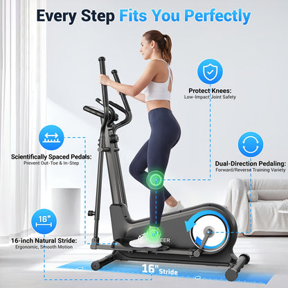 Elliptical Trainer, a Home Elliptical with an Ultra-quiet Magnetic Resistance System, Featuring 16 Resistance Levels, a Foldable Home Elliptical with an LCD Display, a Christmas Gift for Family and Friends