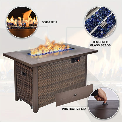 Outdoor Patio Furniture Set with Fire Pit Table, 13pcs Outdoor Furniture Set Patio Sectional Sofa W/42in Propane Fire Pit, PE Wicker Rattan Patio Conversation Sets
