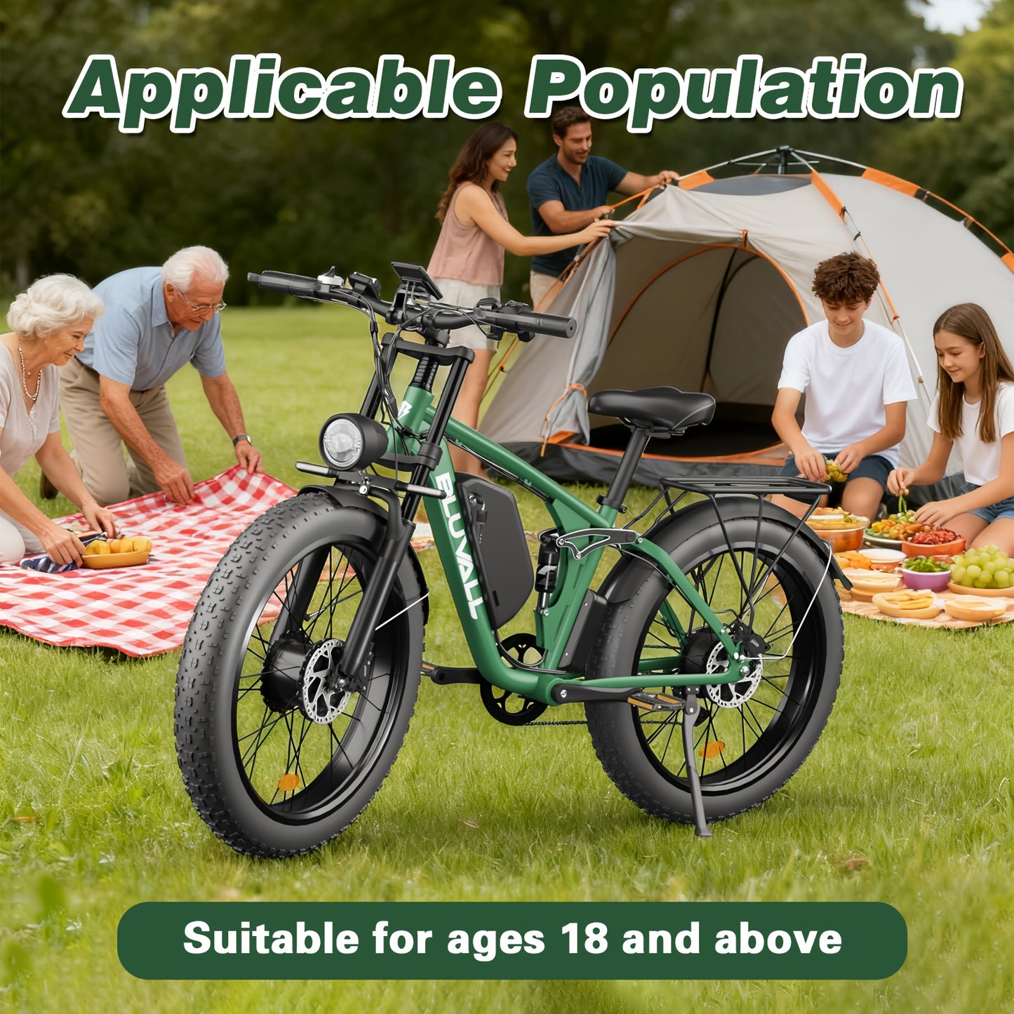 Bluvall 740W Adult Electric Bike with Dual Motor 80NM Torque & 48V/52V 22.4AH Removable Battery - 26" All-Terrain Tire Mountain Bike, 30-Mile Range, 7-Speed, Front/Rear Motor, 15-20MPH Speed, 300lb Capacity, 40-Mile Range, Disc Brakes & Susp