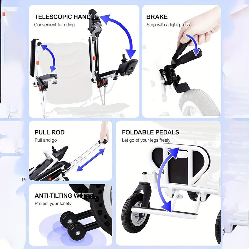 25 Miles Adult Electric Wheelchair Light Foldable, Weighing Only 37 Pounds Folding Electric Wheelchair With Rear Control, 2*10AH Removable Lithium Battery With Water Cup Holder Backpack Dust Bag Suitable For People With Disabilities