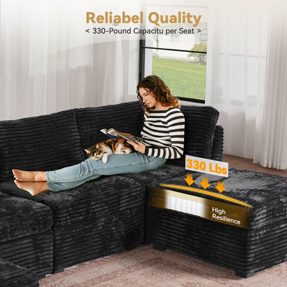 Oversized 130-Inch Plush Cound Sectional Sofa with Ottoman, 8pcs Luxurious U-Shaped Couch for Living Room, Comfortable Deep Seating and Soft Long-Pile Fabric Upholstery for Family and Friends