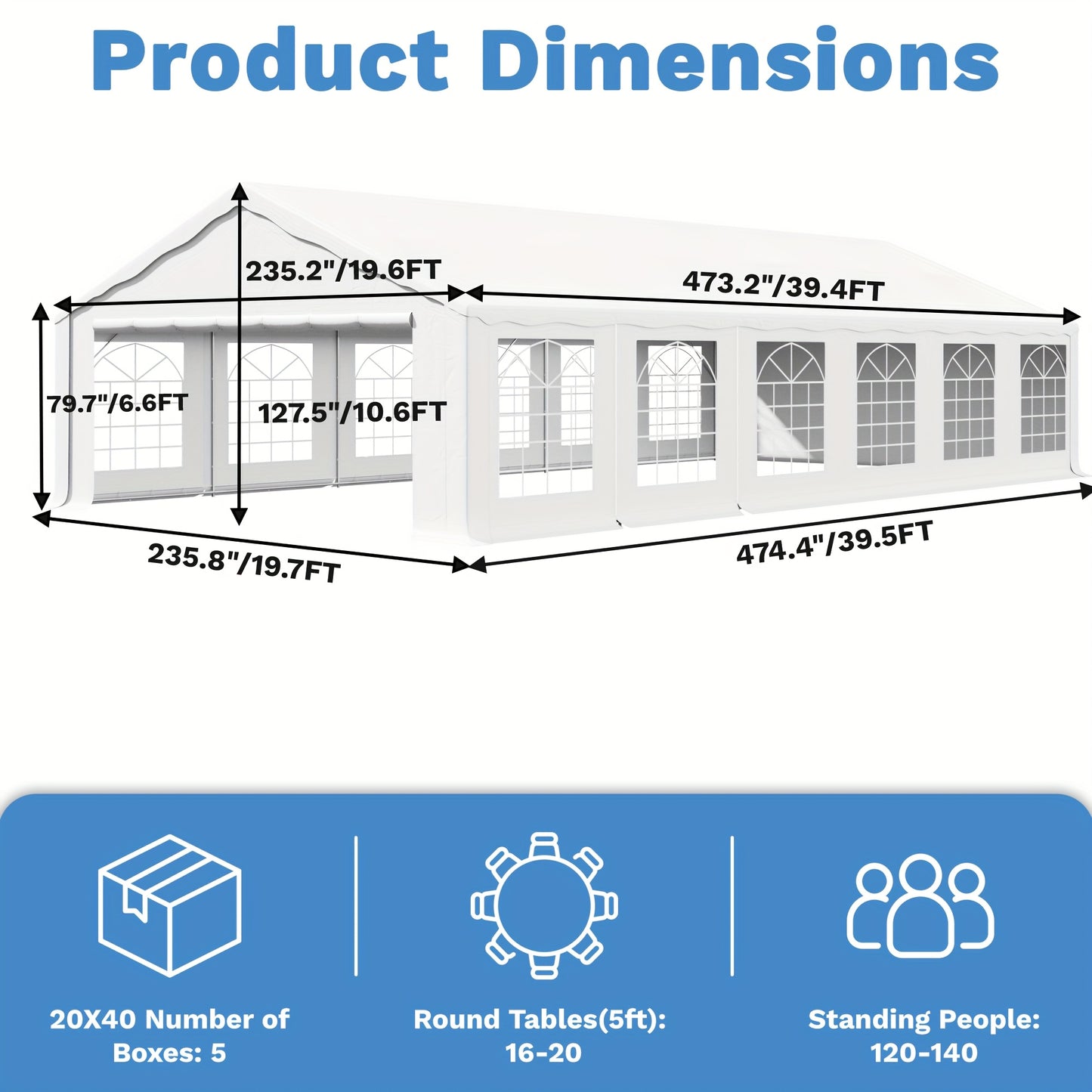 20x40ft & 13x26ft White Plastic Party Canopy with Pergola - Durable Outdoor/Indoor Event Shelter for Weddings, Birthdays, Garden Parties - Portable, Easy Setup, No Electricity Needed, Outdoor Event Shelter, Sturdy Construction