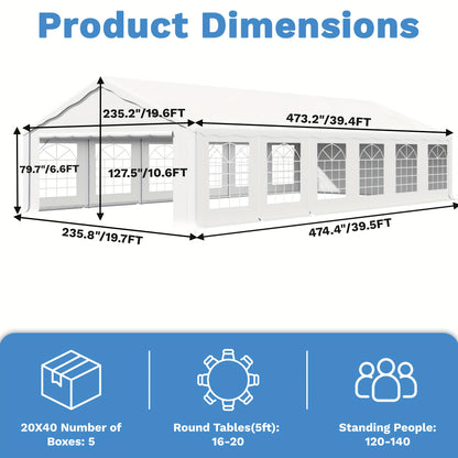 20x40ft & 13x26ft White Plastic Party Canopy with Pergola - Durable Outdoor/Indoor Event Shelter for Weddings, Birthdays, Garden Parties - Portable, Easy Setup, No Electricity Needed, Outdoor Event Shelter, Sturdy Construction
