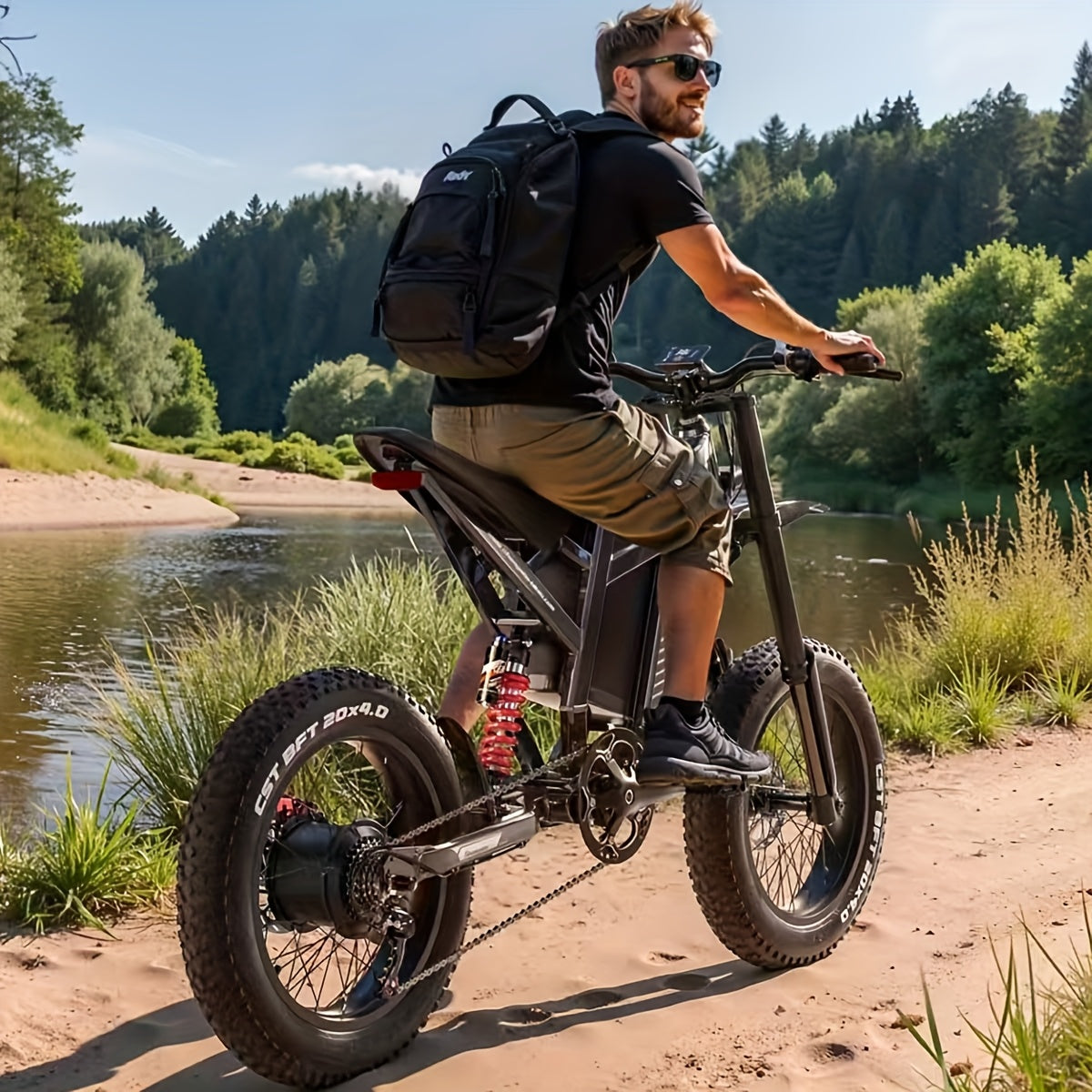 S900 Electric Mountain Bike 60 V 30 Ah Hydraulic Oil Brake 7 Speed Gears 20 X 4.0 Wide Tyre Double Shoulder Shock Absorber Adult Mountain Electric Motorcycle Bike