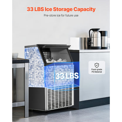 Commercial Ice Maker Machine 70/110/150/440lbs/24H, 33lbs Storage & 45 Cubes/15 Min, Dual Water Inlets, 120V US Plug, LED Display & Self-Cleaning for Bar Restaurant Office