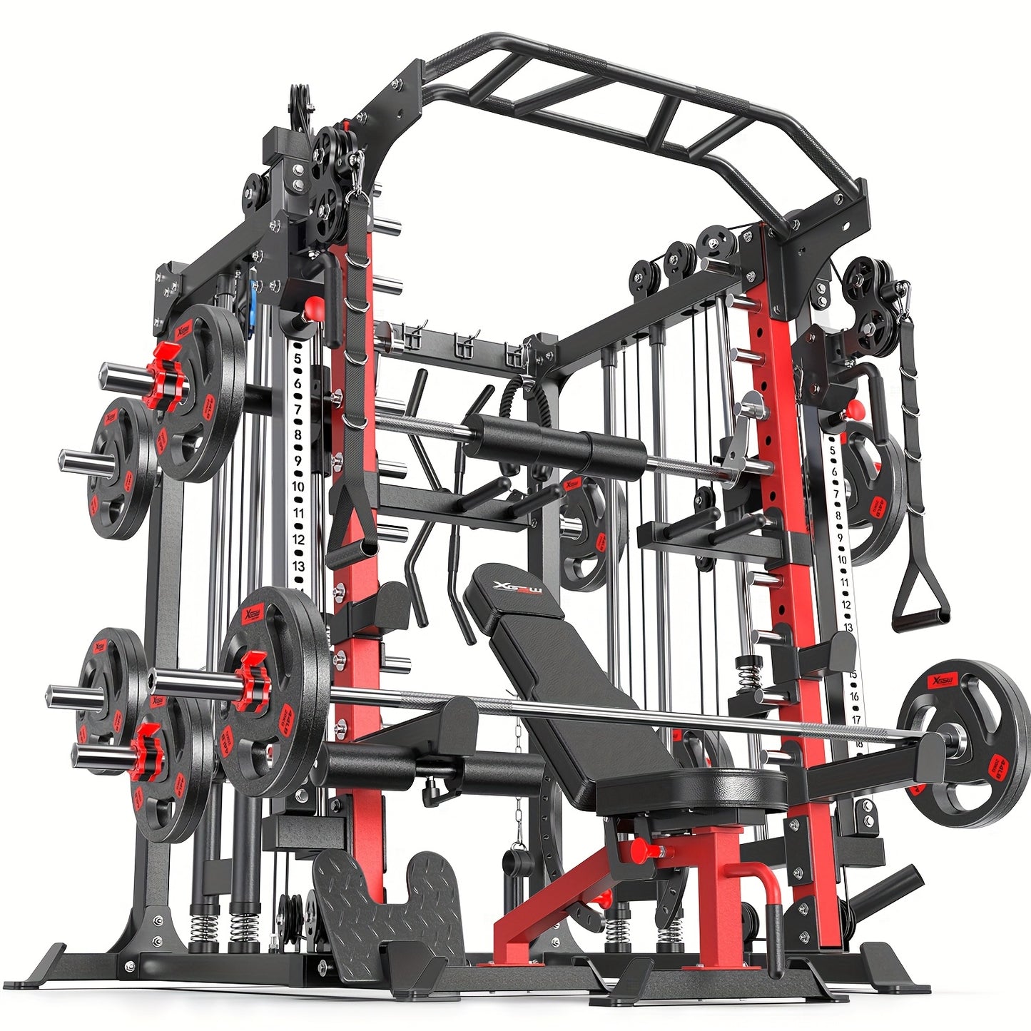 Smith Machine, Multi-function Squat Rack Power Cage L05 with Cable Crossover System, Strength Training Equipment, with Optional Weight Bench, Barbell Weight Set, for Home Gym