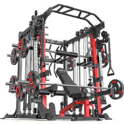 Smith Machine, Multi-function Squat Rack Power Cage L05 with Cable Crossover System, Strength Training Equipment, with Optional Weight Bench, Barbell Weight Set, for Home Gym
