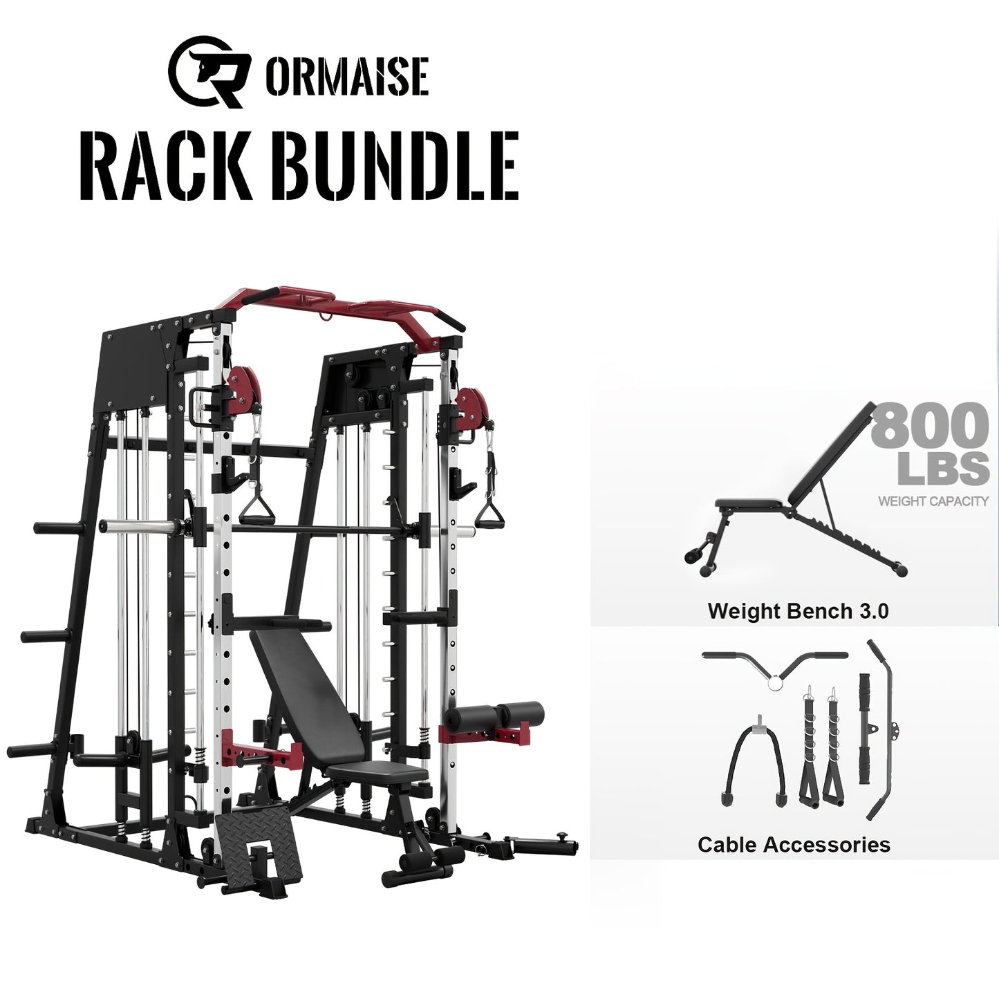 Home Gym with a Smith Machine, Featuring a 2200 Lbs Power Rack Cage, Cable Crossover, Weight Bar, 360° Landmine, Barbell Holders, And Various Attachments for Comprehensive Body Strength Training