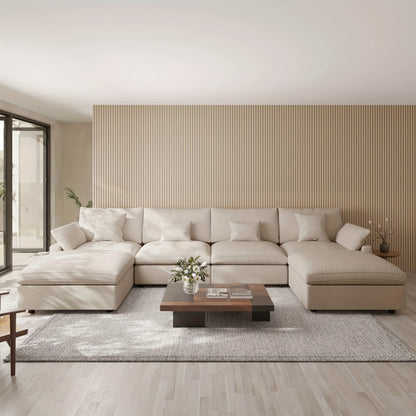 Oversized U-Shaped Modular Cloud Sofa - 155.9 Inches with Footstool - Modern Minimalist Deep-Seat Sofa for Living Room - Ultimate Comfort with Down-Filled Cushions - Covers Are Removable And Washable - Easy Design for Easy Assembly