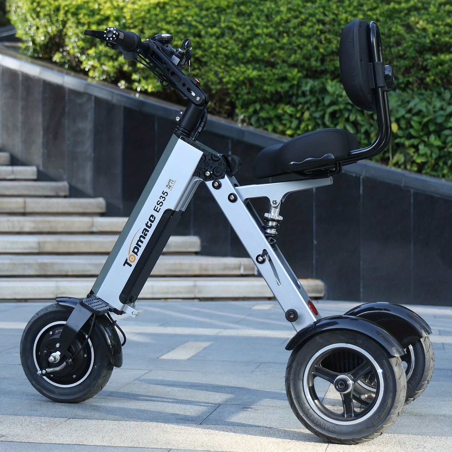 10-Inch Folding Electric Tricycle (With Adult Backrest Seat), an Electric Scooter Equipped with a 36V 7.8Ah Removable Battery, Featuring Reverse Assist And 3-Speed Gear Adjustment