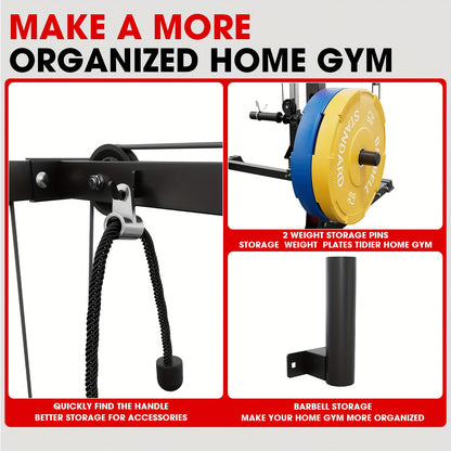 8-in-1 Power Rack Cage With 1500lb Capacity & Cable Crossover Machine - Multi-Function Squat Rack With J-Hooks, Dip Bars, And Landmine - Comprehensive Plate-Loaded Home Gym Equipment (Red)
