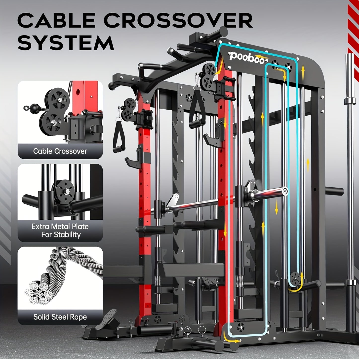 HASIMAN Multi-Functional Power Rack Cage with 2000 Pounds Capacity, LAT Pull Down J-Hooks, Dip Bars, T-Bar, Cable Handles And Other Attachments, Home Gym Exercise Machine, Comprehensive Workout Equipment