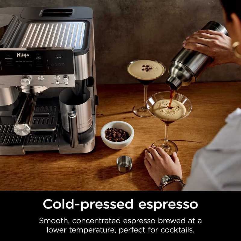 Luxe Café Premier Series Espresso Machine, Drip Coffee, Cold Brew, Grinder, Tamper, Frother, Silver - Certified Refurbished
