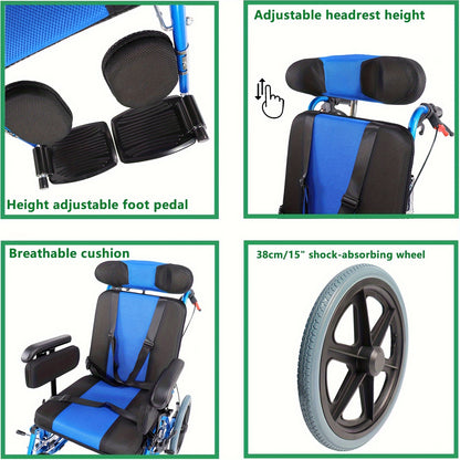 Foldable Pediatric Wheelchair for Kids & Children Cerebral Palsy, 17"Seat Width, 15"Rear Wheel Manual Folding Multi-Functional Wheelchairs