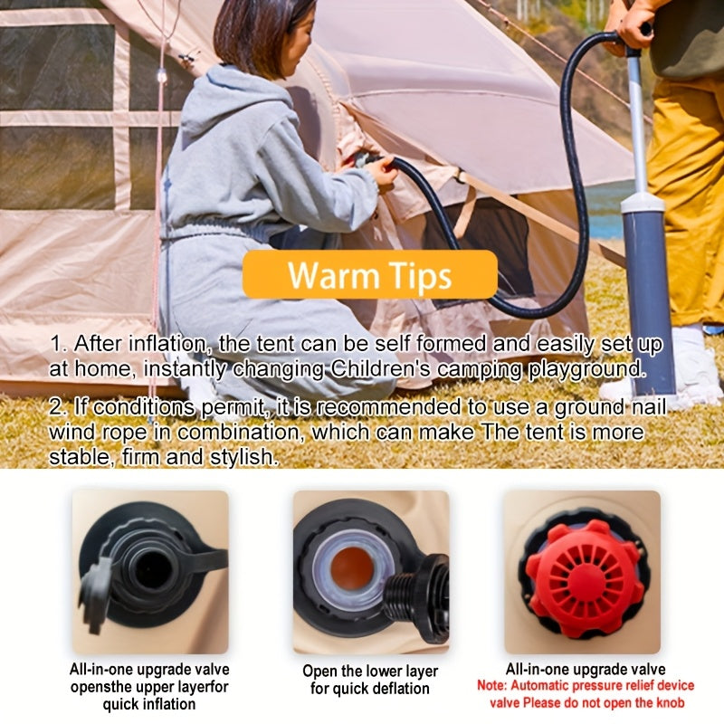 4-8 Person Deluxe Camping Inflatable Tent with Hand Pump 129 Square Feet Large Space Easy Setup Zip Closure Matching with A Canopy to Use, with A Wood Stove Chimney Opening, Tent for 4 Season, Outdoor Camping, Windproof, High Quality with Mosquito