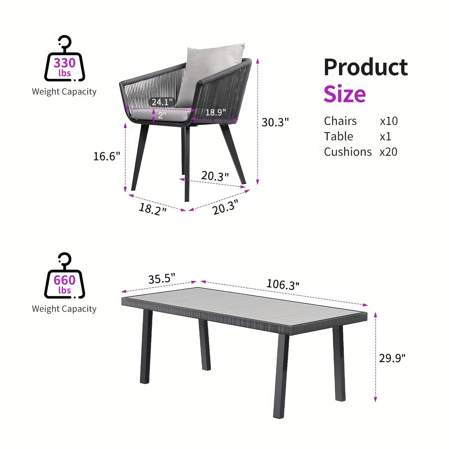 7/11pcs Outdoor Dining Set Made of Aluminum Alloy & Stainless Steel with PE Wicker - Waterproof Rattan Chairs Featuring Removable Cushions (Gray) Suitable for Garden, Poolside & Backyard