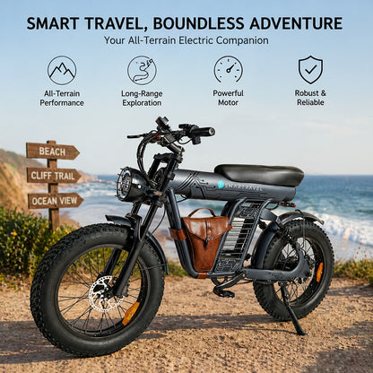 20" Fat Tire Electric Bike For Adults, 749W Peak Motor, 48V 25Ah Removable Battery, 19.88MPH, Aluminum Frame, With Phone Holder & Bag, All-Terrain, Best Value E-Bike For City Commuting, Beach Riding, Outdoor Travel, Perfect Gift For Men Women