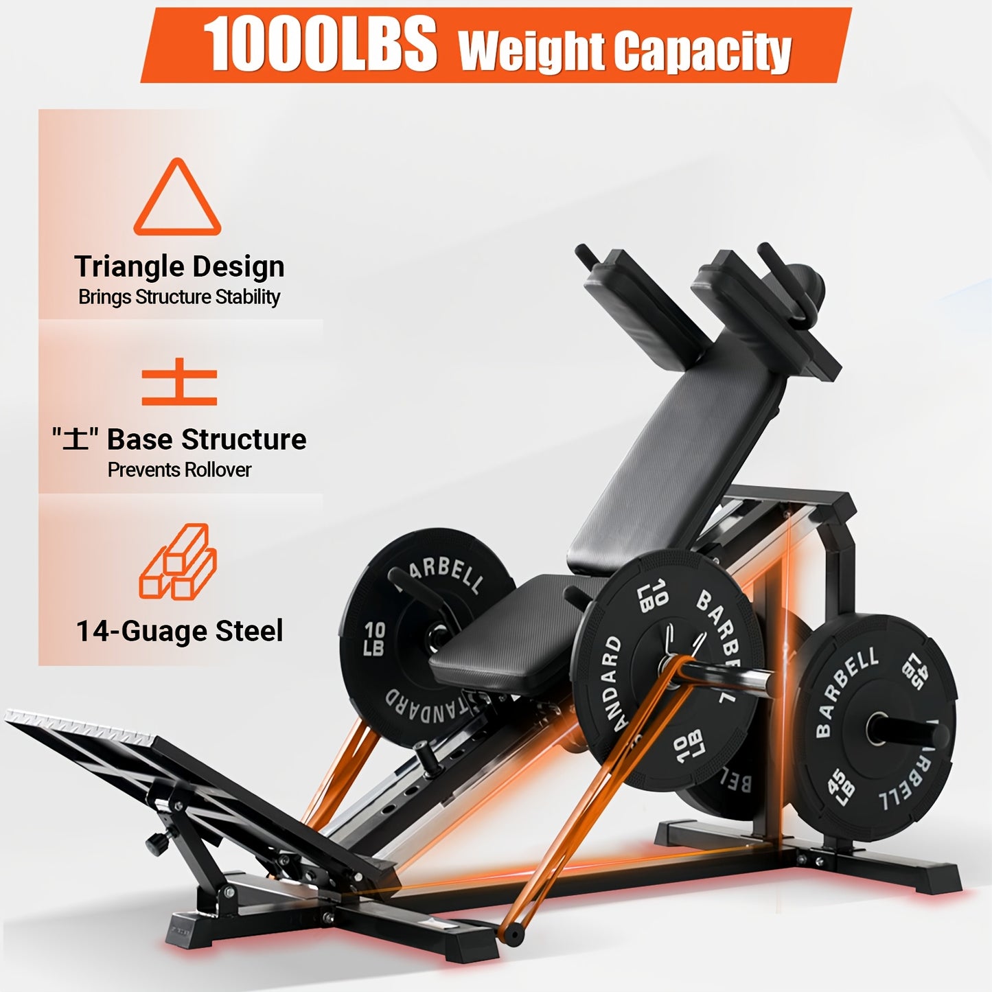 Compact Leg Sled Machine, Leg Press Machine Capacity 900lbs, Hack Squat Machine Combo, Calf Raise Home Gym