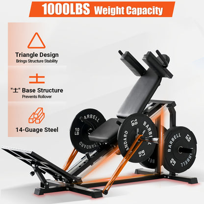 Compact Leg Sled Machine, Leg Press Machine Capacity 900lbs, Hack Squat Machine Combo, Calf Raise Home Gym