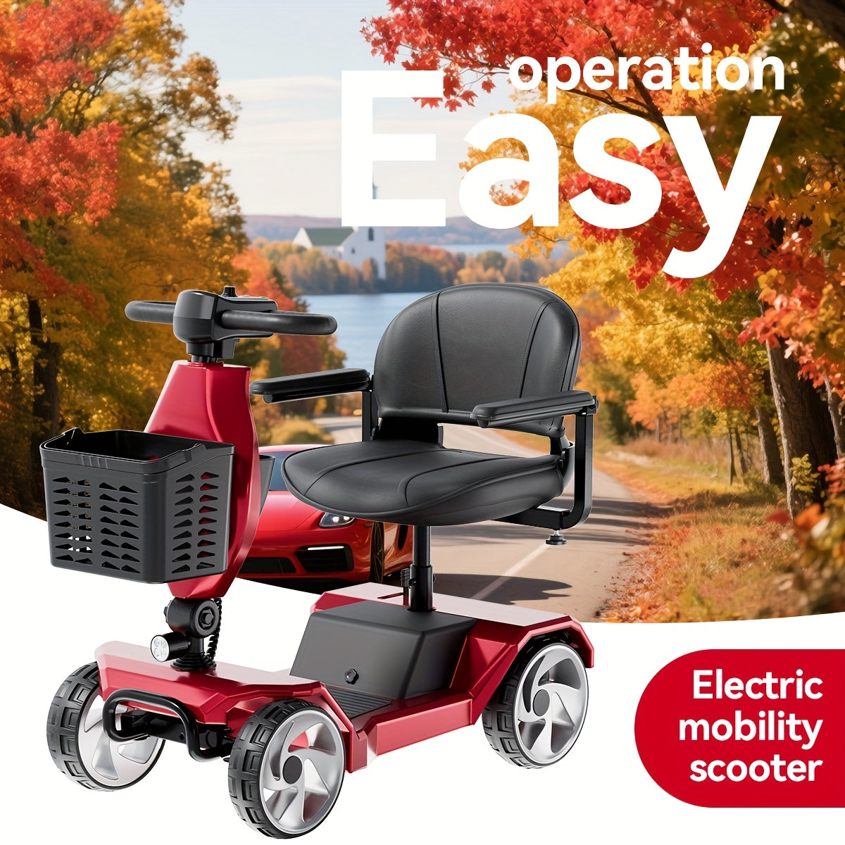 Foldable 4-Wheel Scooter for Seniors | 16 Miles Range | LED Headlight & Removable Storage Basket | Lightweight Portable Design, Fits In Car Trunk | Durable Frame for Indoor & Outdoor Use