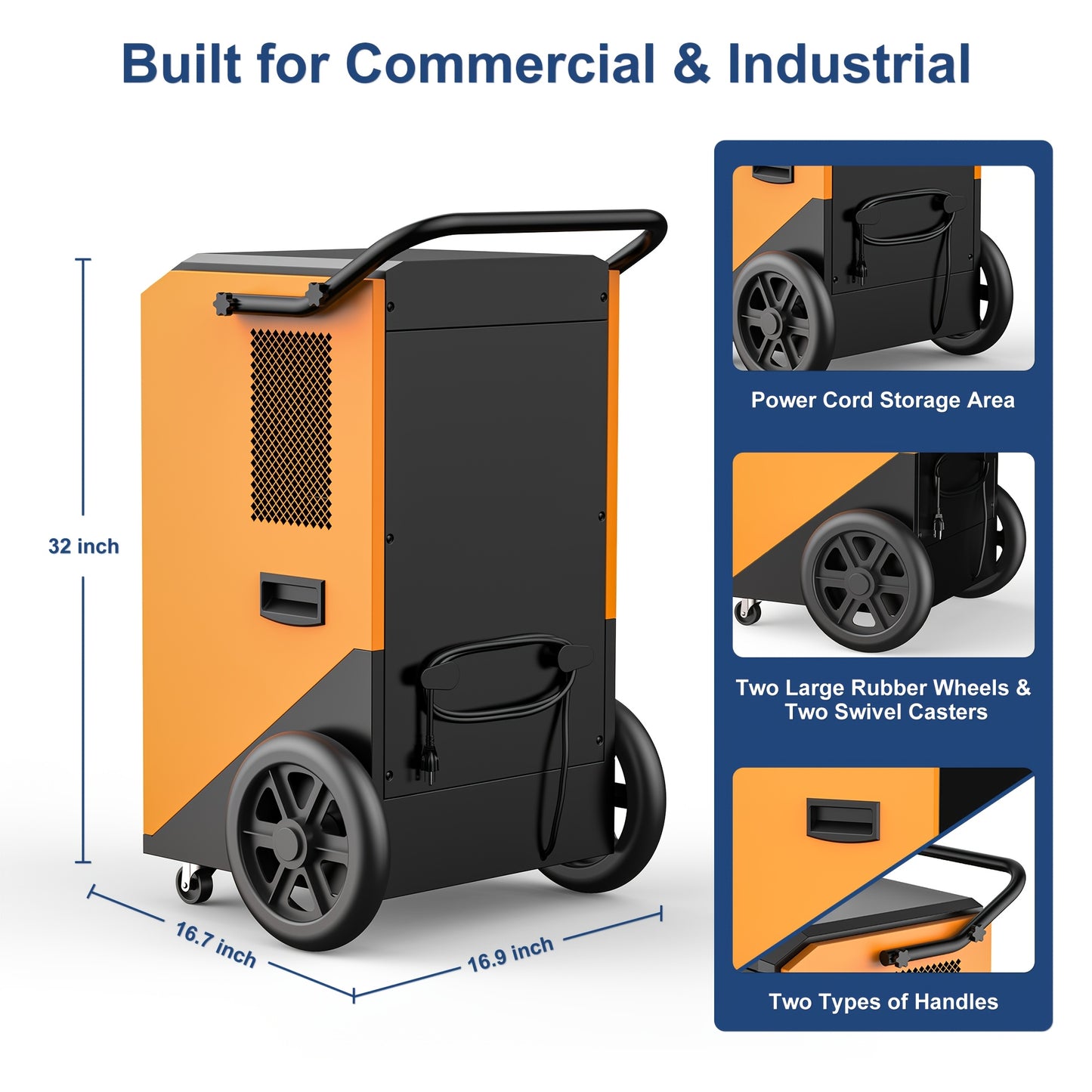 Commercial Dehumidifier for Basements, 305 Pint, 9000 Sq.Ft Large Spaces, 38 Gallon/Day. Commercial Grade Dehumidifiers for Industrial, 24H Timer, Continuous Dehumidification, Auto Defrost