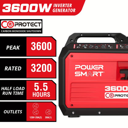 4800 Watt & 3600 Watt Gas Engine Generator for Camping & Emergencies - W/ CO Alarm, Portable, Low Noise, Inverter Generator