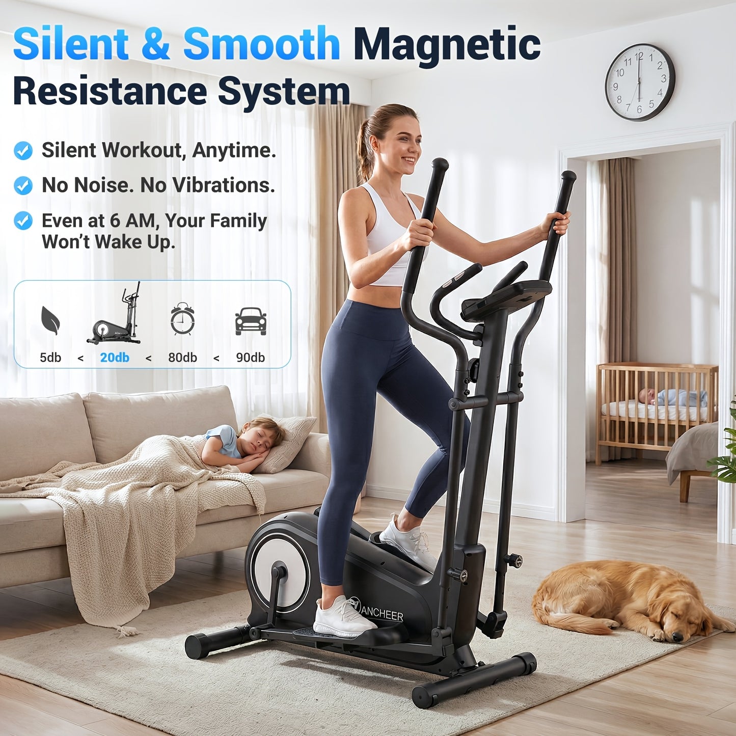 Elliptical Trainer, a Home Elliptical with an Ultra-quiet Magnetic Resistance System, Featuring 16 Resistance Levels, a Foldable Home Elliptical with an LCD Display, a Christmas Gift for Family and Friends