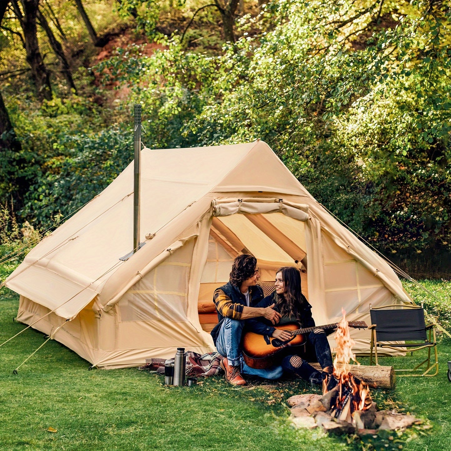 Classic Inflatable Camping Tent for 6-10 Person, 4 Season Blow Up Tent with Mesh Windows & Pumps