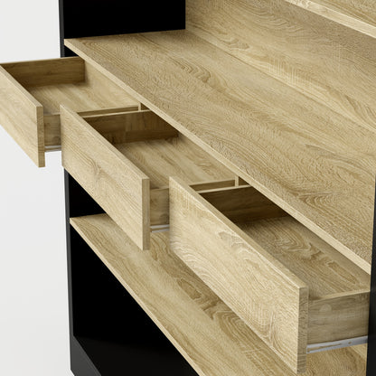 78.7'' H Modern Bookcase Wall With 3 Drawers, 6-Tier Office Bookshelf Storage Organizer | Display Shelf Unit For Home Office & Living Room, Stylish Design, Oak & Black, Hardwood Material, Floor Mount